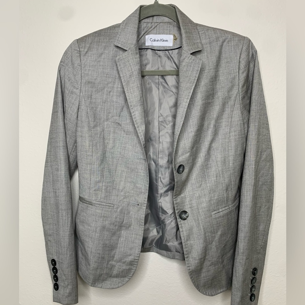 Calvin Klein Blazer Jacket Light Gray Silver Womens Size 2